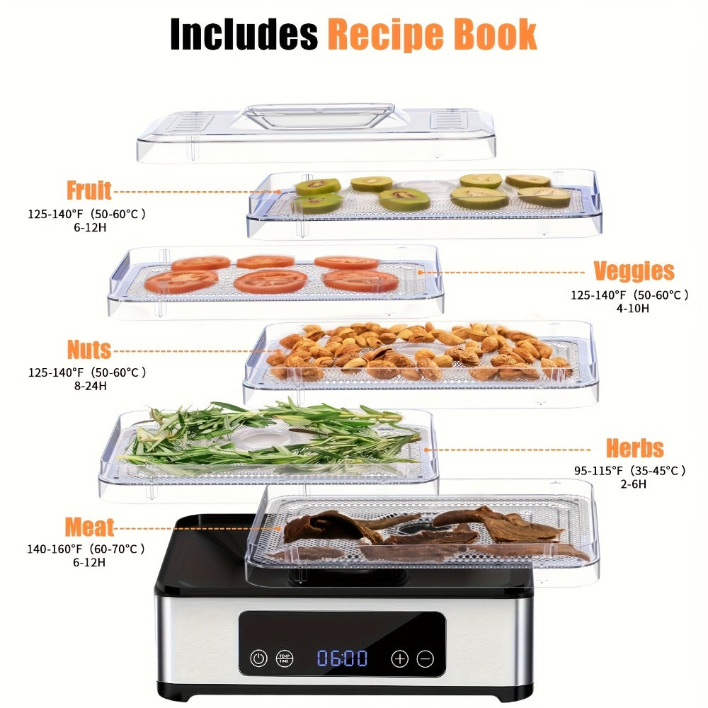 Five-Tray Digital Food Dehydrator with 420W Heating, 48-Hour Timer and 95–160°F Temperature Range