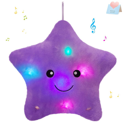Purple Musical Star Plush Night Light with Color-Changing LEDs, 10 Lullabies, 15-Minute Timer and 13-Inch Design
