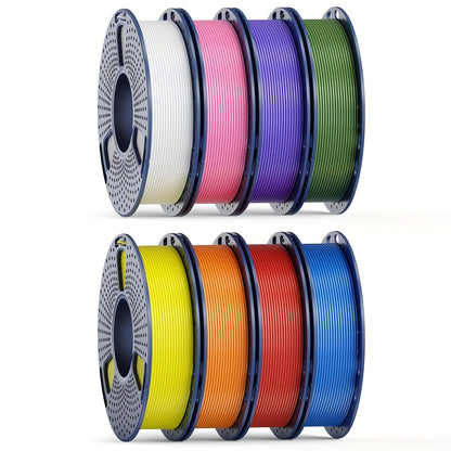 8-Color PLA Filament Bundle 8x250g 2kg – Vacuum Packed Neatly Wound 1.75mm 3D Printer Filament Variety Pack | White Red Orange Yellow Green Blue Cyan Purple | FDM Starter Gift Set