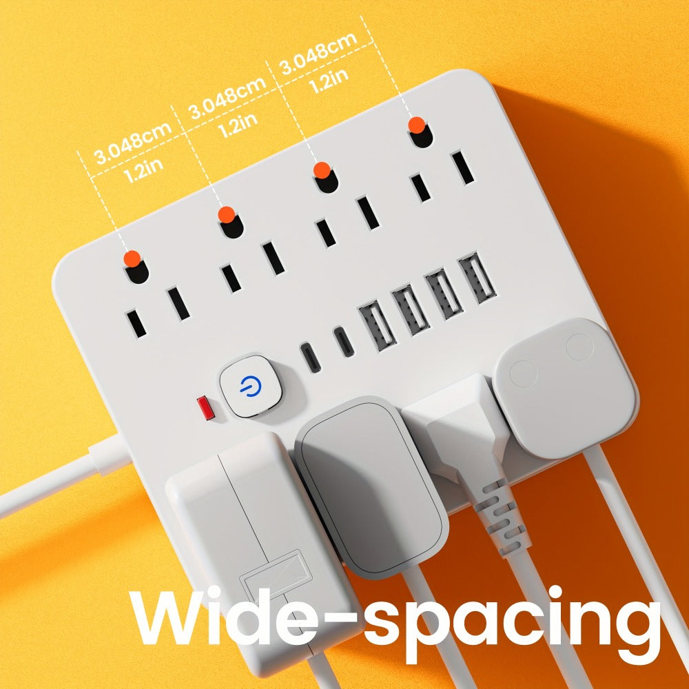 Power Strip 14-in-1 Wall-Mount Model with 8 AC Outlets, 4 USB-A, 2 USB-C and 5- or 10-Foot Flat-Plug Cord