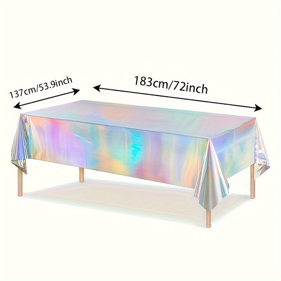 Holographic Rainbow Party Table Covers in a 10-Piece Pack, Each Measuring 74 x 54 Inches for Events