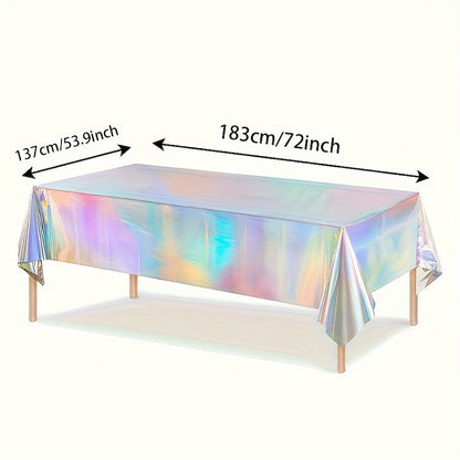 Holographic Rainbow Party Table Covers in a 10-Piece Pack, Each Measuring 74 x 54 Inches for Events