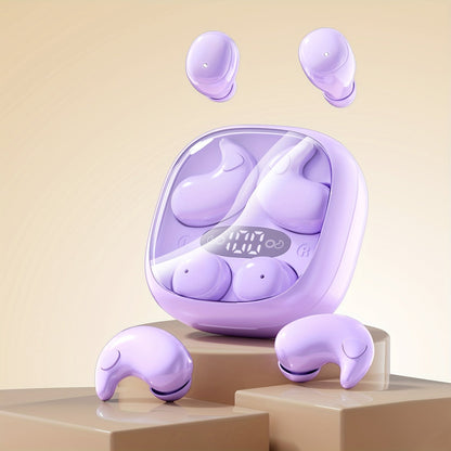 Invisible Two-Pair Sleep Earbud Set with Digital Charging Cases in Purple or Beige for Side-Sleep Listening