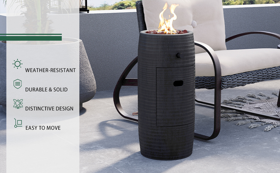 Propane Fire Pit Portable 11 Inch Outdoor 15000 BTU Self-Lighting Heavy Duty Metal Concrete All-Weather Round Patio Heater with Rain Cover for Backyard Camping Pool Party