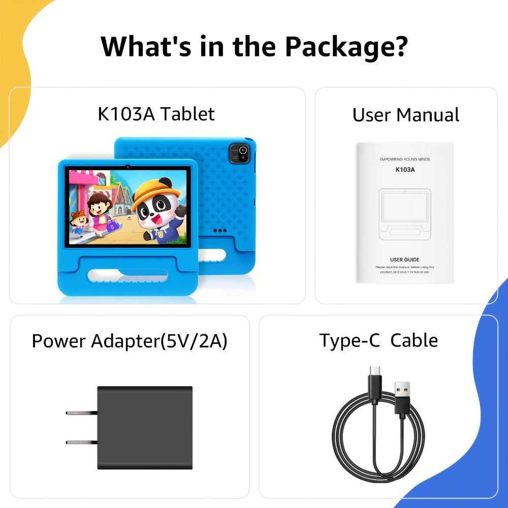 Kids Tablet 10.1 Inch with 6GB RAM, 64GB Built-In Storage, WiFi 6, 5000mAh Battery and Protective Case