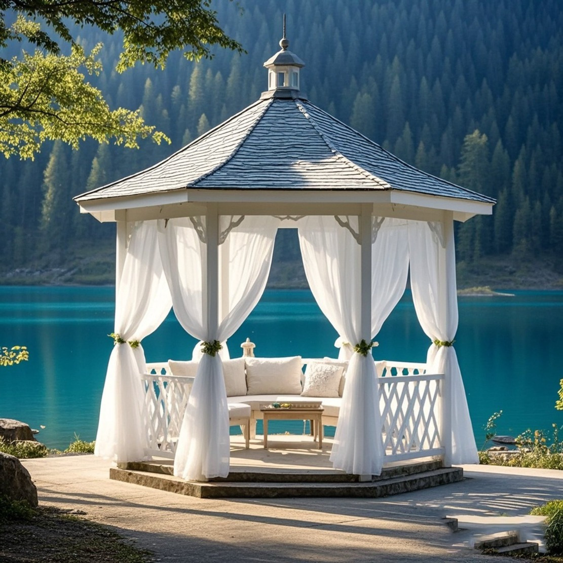 Four-Piece White Sheer Outdoor Curtain Set with Rod-Pocket Top and 152 x 304 cm Panel Size