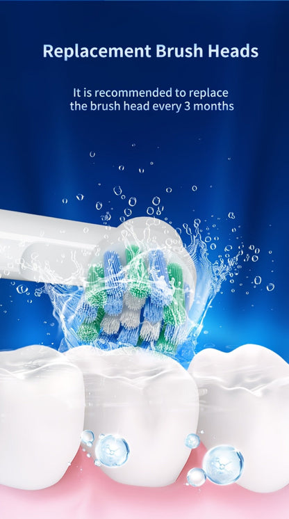 Electric Toothbrush with Eight Round Brush Heads, Three Modes, Induction Charging, IPX7 Rating and Travel Case