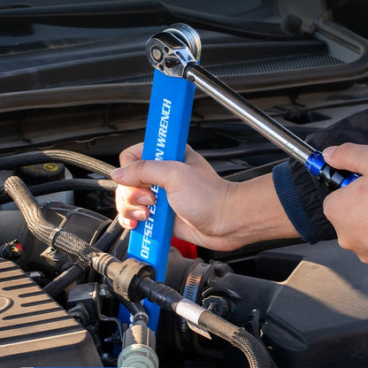 Two-in-One Offset Ratchet Wrench with Three Square-Head Adapters in Four Handle Color Options