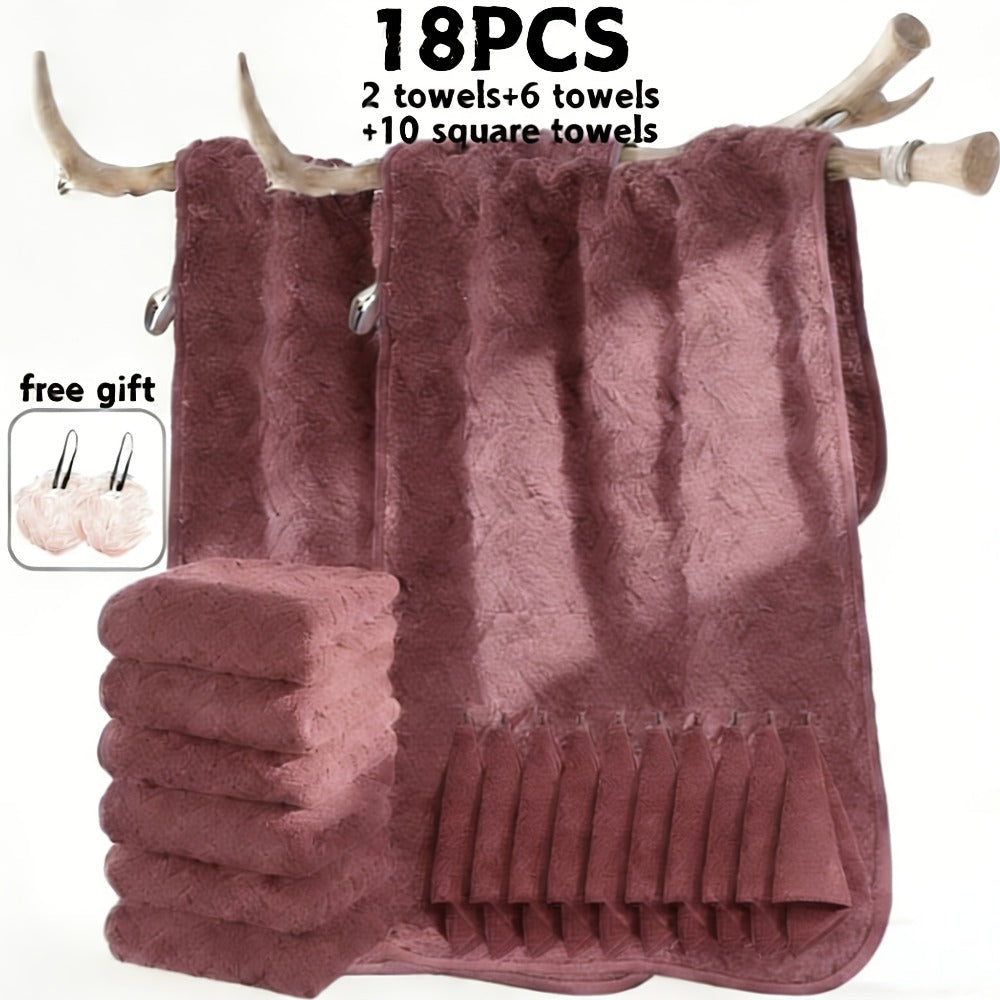 Bath Towels Set 18 or 20 Piece Coral Fleece Mix with Washcloths and Bath Ball in Multiple Colors