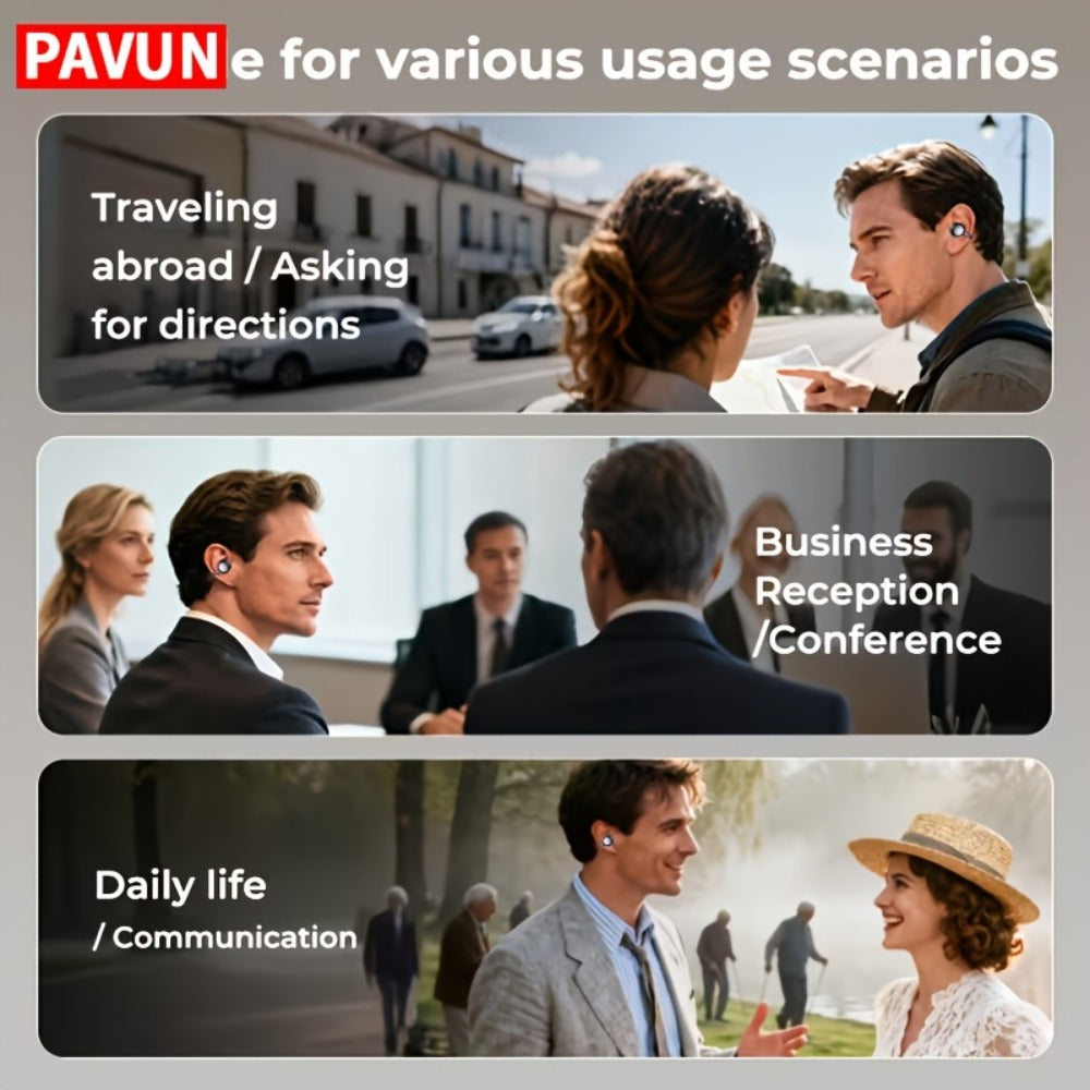 PAVUN AI Translation Headphones with HD LCD Screen, 150+ Languages Bluetooth 6.0 Wireless 8H Battery, Smart Display Earphones for Sports Gaming Travel Business International Communication