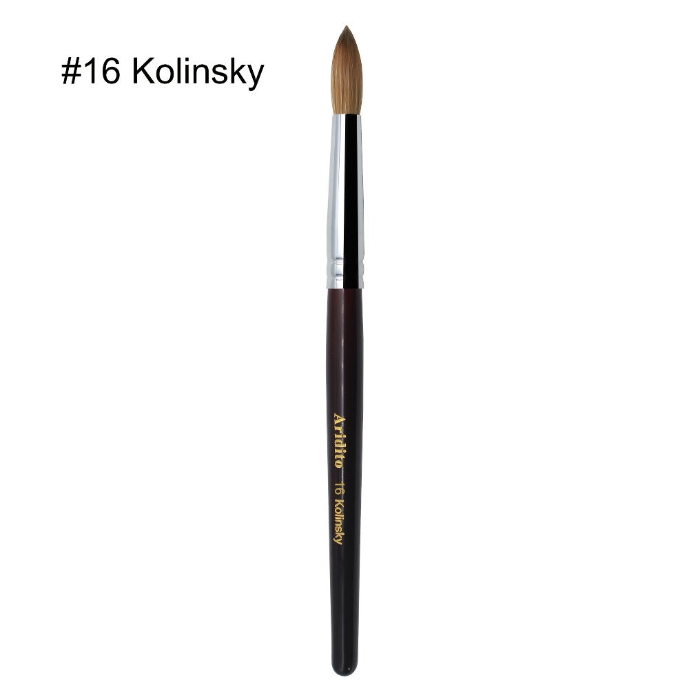 Red-Wine Handle Acrylic Nail Brush in Exact Checkout Sizes #8, #10, #12, #14, #16 or #18 with Pictured Round Tip