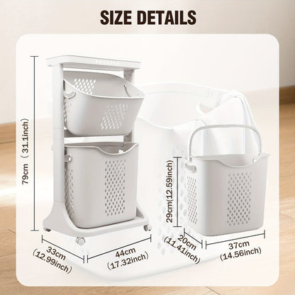 Two-Tier Rolling Laundry Hamper Cart with Removable Baskets for Bathrooms, Bedrooms and Laundry Rooms