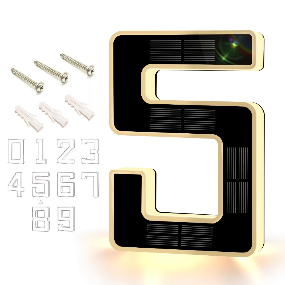 LED Solar House Number Light 6.7 Inch Wall Mounted – Smart Sensor Illuminated Address Number for Home Decor, No Wiring Energy-Saving Solar Powered Outdoor Light