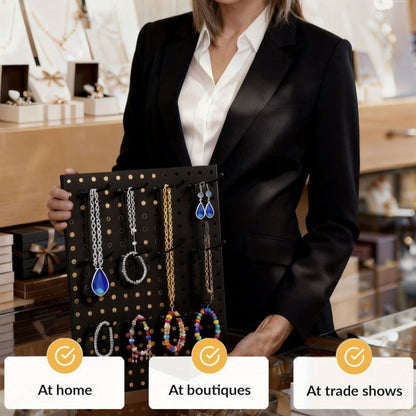 Pegboard Jewelry Display Stand with Iron-Labeled Perforated Panel, Two Feet and 12 Removable Hooks