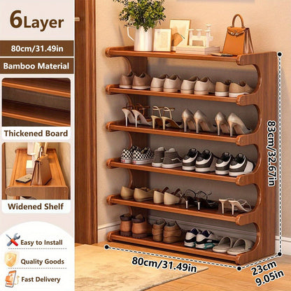 Bamboo Shoe Rack 3/5/6 Layer Freestanding Storage Organizer for Entryway, Dorm & Closet – Space-Saving Multi-Tier Shoe Shelf, Easy Assembly, Brown