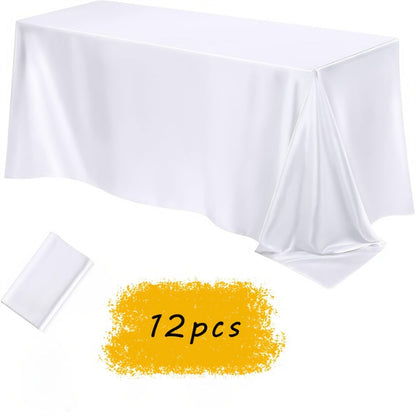 Satin Tablecloth 12pcs 57"x102" Rectangular Silky Smooth Fabric Table Cover for Wedding Banquet Birthday Party Holiday Event