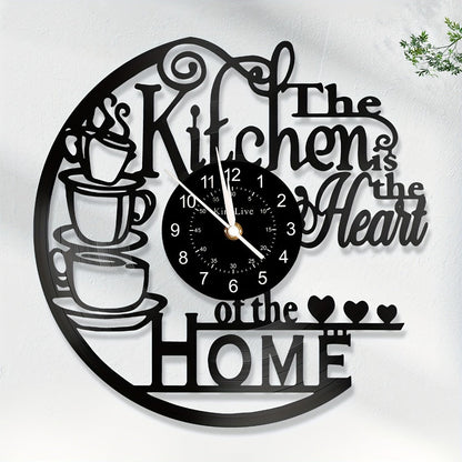 Coffee-Themed Vinyl Record Wall Clock with Cutout Lettering and Standard or LED Light Configuration