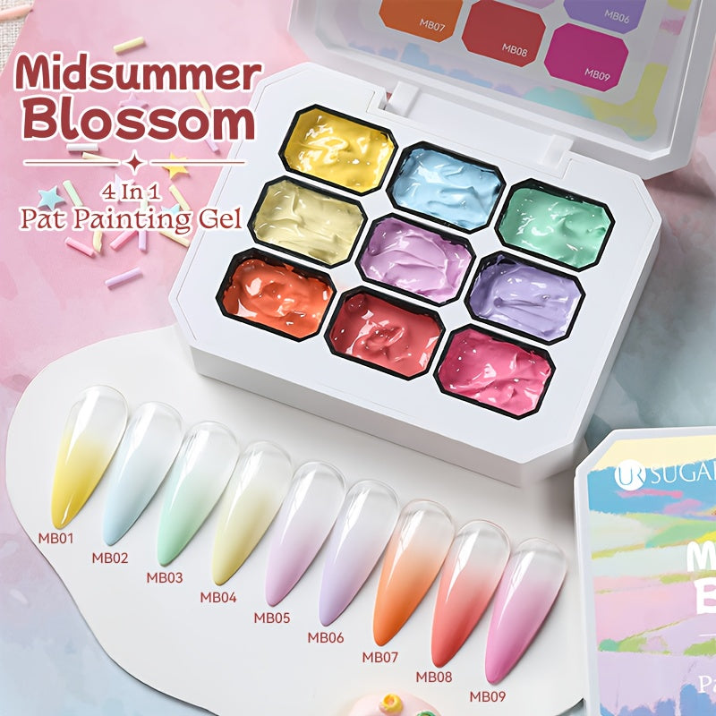 4-in-1 Pat Ombre Gel Nail Polish 9 Colors Gradient Stamping Painting Rub Powder – Solid Varnish for DIY French Manicure & Salon Nail Art, Chrome Glitter Effect for Women by UR SUGAR