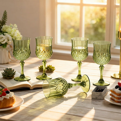 Plastic Champagne Glasses 48 Pack – 7oz Stemmed Crystal Clear Reusable Cups for Wedding, Party, Bridal Shower, Christmas, Halloween, Stackable Shockproof Vintage Stem Glasses, Transparent Green Blue