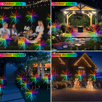 Solar Outdoor Lights 4-Pack 336-LED 3D Meteor Stakes with Remote, Multicolor Output and IP65 Rating