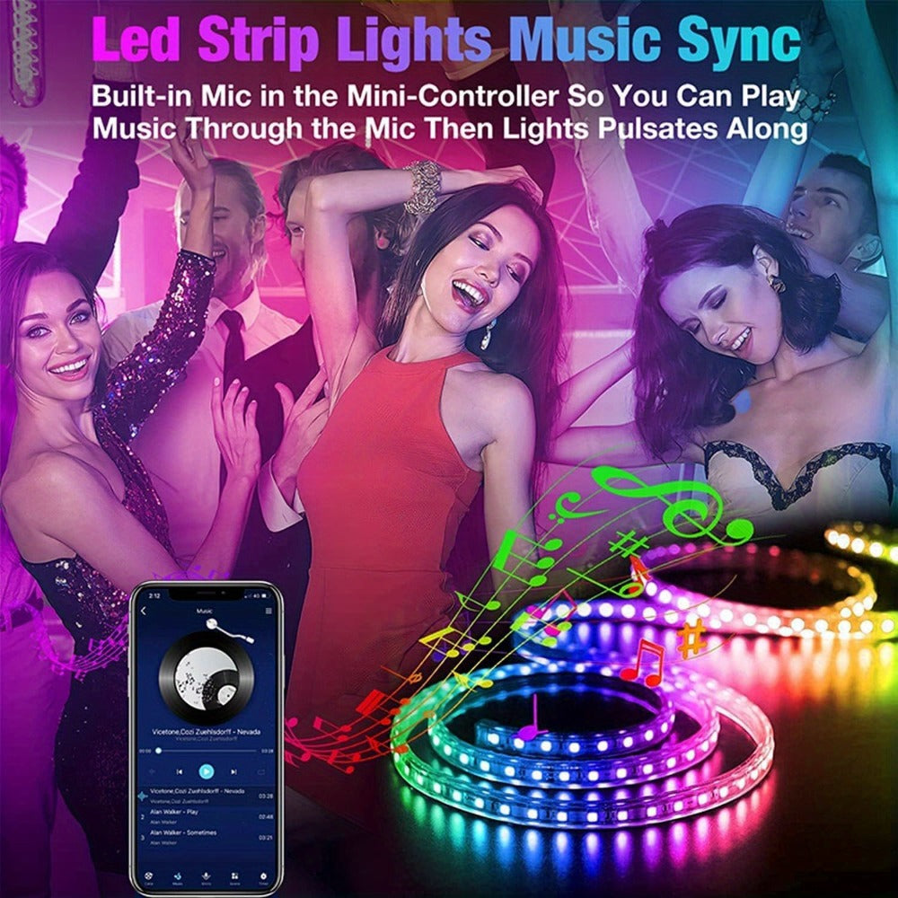 Color Changing LED Strip Lights App & Remote Control - Music Sync Smart RGB Lights 16 Million Colors for Home, Desk and Accent Lighting