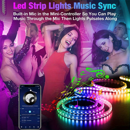Color Changing LED Strip Lights App & Remote Control - Music Sync Smart RGB Lights 16 Million Colors for Home, Desk and Accent Lighting