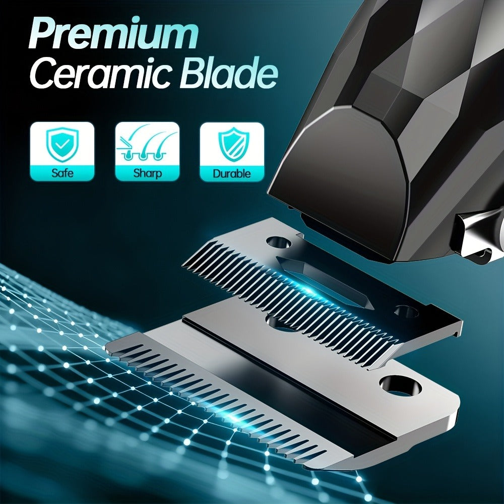 Hair Clipper and Beard Trimmer Cordless Two-Piece Set with 14 Guide Combs, Ceramic Blades and Three Colors