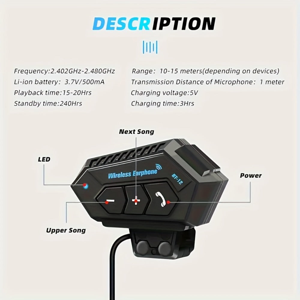 Motorcycle Helmet Bluetooth Headphones Wireless 5.0 – Hi-Fi Stereo, Noise Cancellation, Hands-Free Calls & Music, Easy Helmet Install, RGB Ambient Light Option, Durable Rider Headset