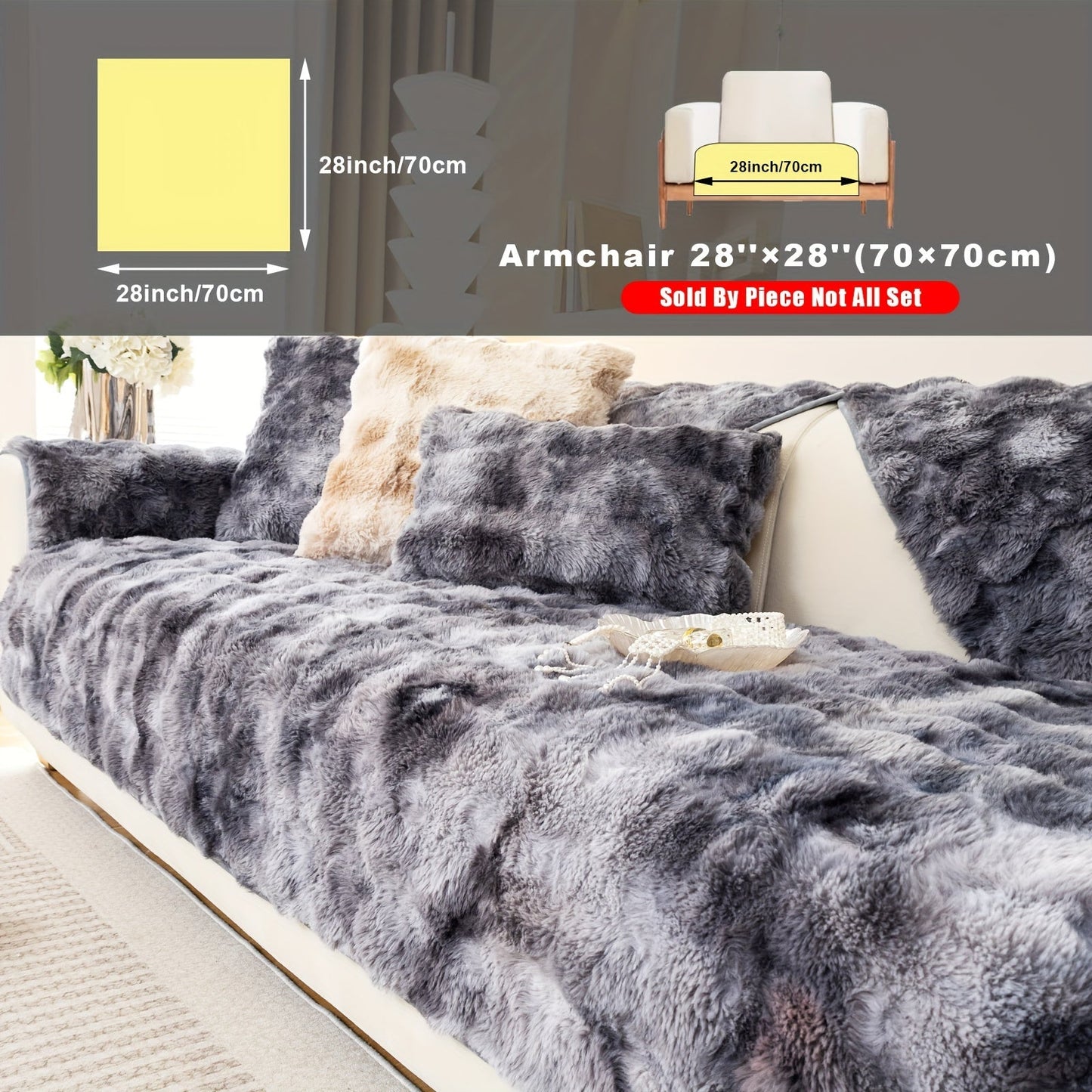 Sofa Cover, Faux-Lamb Plush Gradient Couch Pad in Five Colors with Armchair, Backrest and Seat Sizes