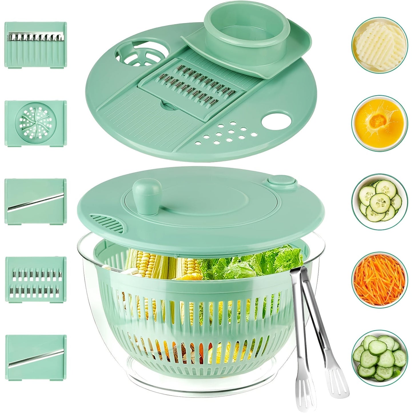 Salad Spinner Large 3-in-1 with 5-Blade Slicer & Egg Yolk Strainer – 5.3 Qt Vegetable Washing Bowl & Lettuce Spinner for Efficient Salad Prep – BPA-Free Kitchen Tool for Fruits, Greens & Meal Prep