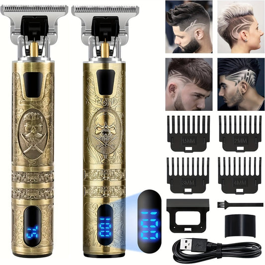 Cordless Hair Clipper for Men with LCD Screen – Electric Beard Trimmer & T-Blade Hair Cutting Kit, USB Rechargeable Grooming Clipper for Fade, Neckline, Body Hair & Beard Shaping at Home