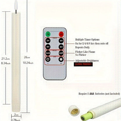 Six-Pack Ivory Flameless Taper Candles with Flickering LED Flames, Remote Control and Timer Modes