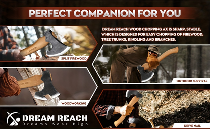Hatchet Camping Axe 14 Inch Hand Forged High Carbon Steel Bushcraft Splitting Axe with Sheath - Ergonomic Wood Handle Hammer Poll for Firewood Chopping Hiking Survival Outdoor