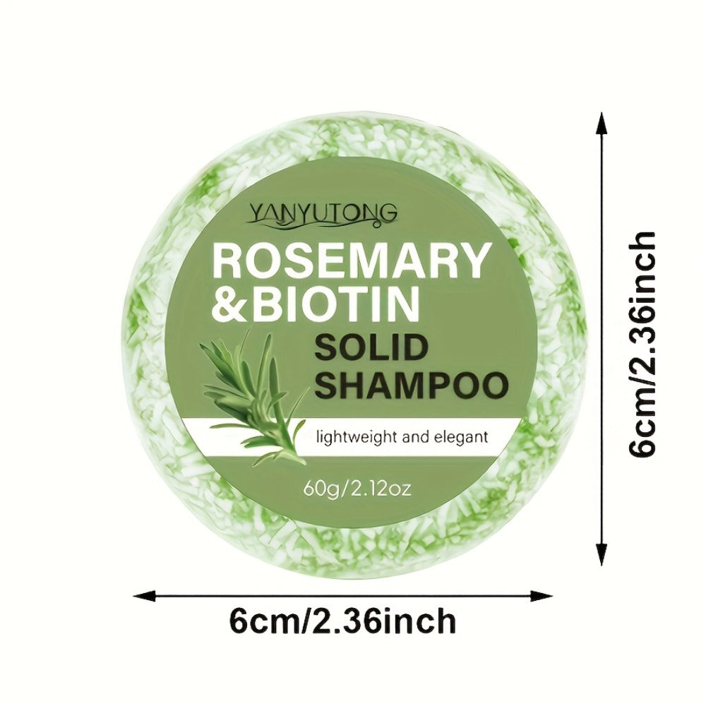 Rosemary Biotin Solid Shampoo Bar 3 Pack — Plant-Based Nourishing Mild Non-Irritating Formula for Sleek Smooth Hair, Scalp Care, Frizz Control, All Hair Types, Eco-Friendly, 60g Each