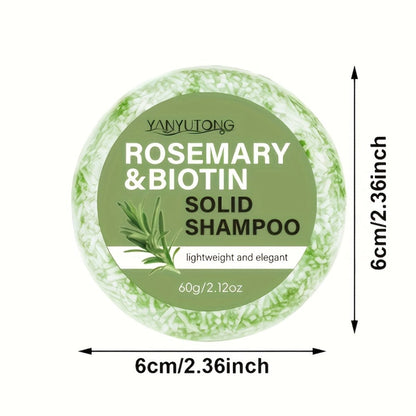 Rosemary Biotin Solid Shampoo Bar 3 Pack — Plant-Based Nourishing Mild Non-Irritating Formula for Sleek Smooth Hair, Scalp Care, Frizz Control, All Hair Types, Eco-Friendly, 60g Each
