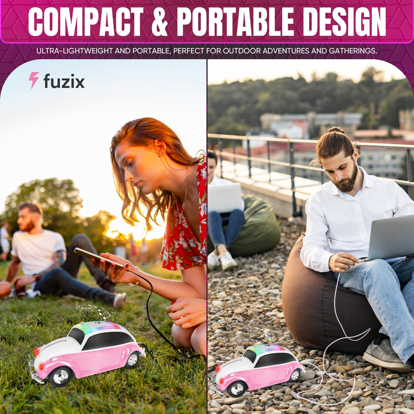 Fuzix WS-1958 Vintage Car Bluetooth Speaker with LED Headlights & Taillights | Retro Wireless Stereo, FM Radio, AUX/USB/TF, Built-in Mic, Rechargeable – Novelty Gift for Car Enthusiasts & Music Lovers