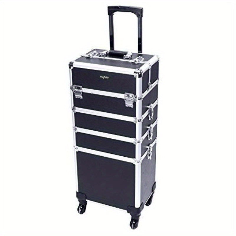 Four-Section Rolling Makeup Train Case with Removable Stack, Telescoping Handle and Four Color Finishes