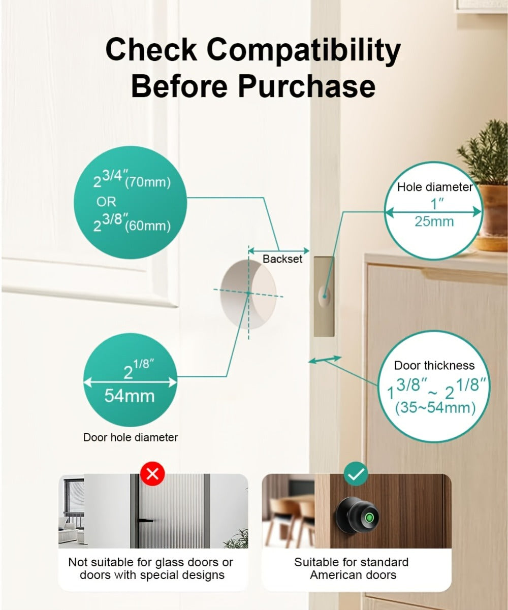 K10 Rechargeable Smart Door Knob with Fingerprint & App Control - 3-in-1 Keyless Entry, Entrance/Passage/Privacy Mode, Built-In Lithium Battery, No Battery Replacement, Matte Black & Brushed Nickel