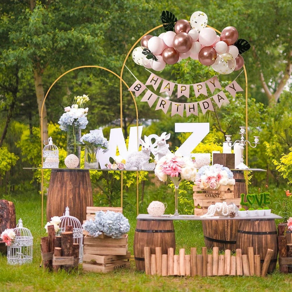 Backdrop Stand Gold Rounded Arch Set of Two, 7.2 and 6 Feet with Square Tube Frames and Flat Bases
