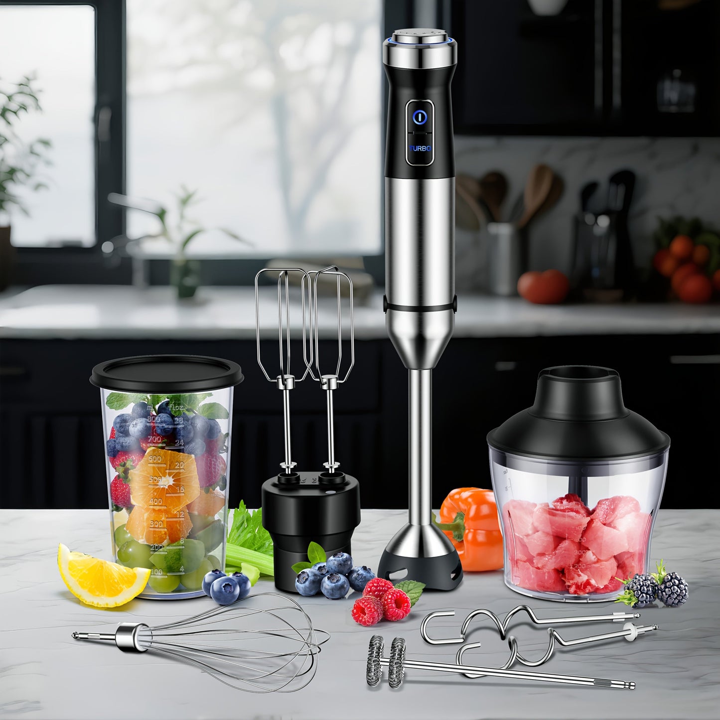 Display-Control Immersion Blender Set with 20 Speeds, Turbo Mode and Six- or Seven-Piece Options