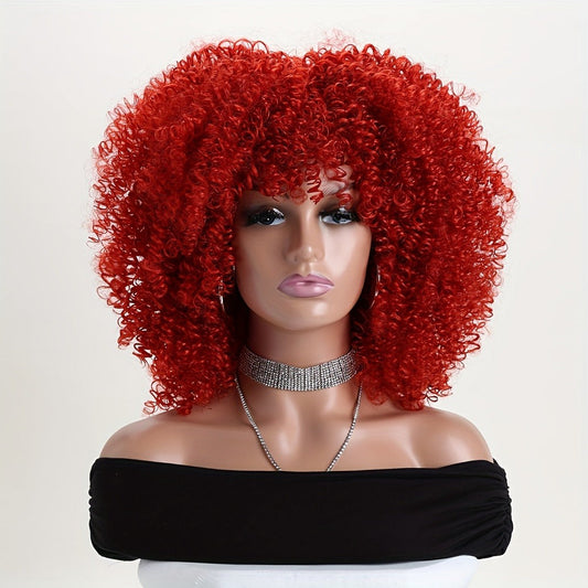 Synthetic Wig 16-Inch Kinky Curly Afro with Elastic Net Cap in 18 Color Options for Cosplay Looks