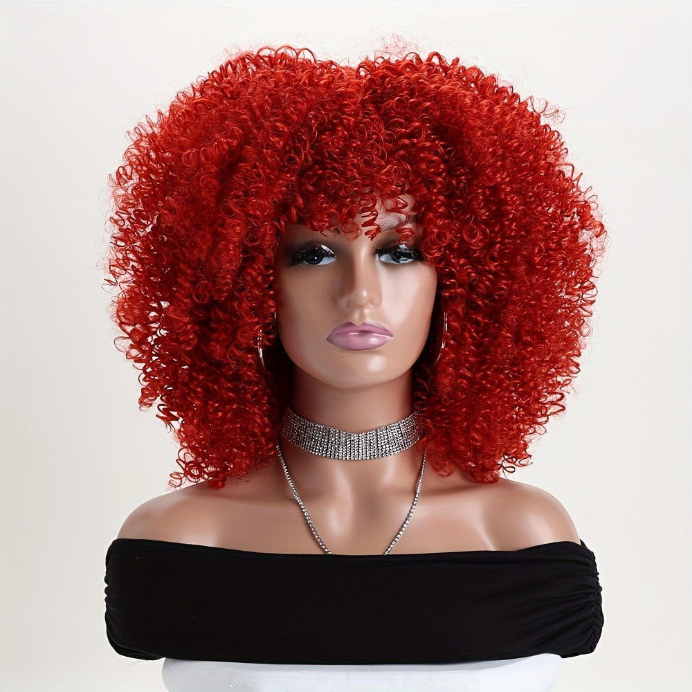 Synthetic Wig 16-Inch Kinky Curly Afro with Elastic Net Cap in 18 Color Options for Cosplay Looks