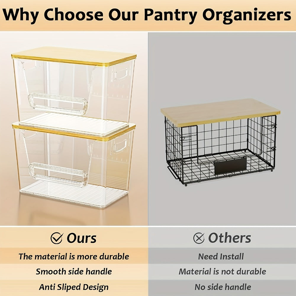 Pantry Storage Box Kitchen Organizer 2-Piece Clear Acrylic Stackable Set with Three Garbage Bag Rolls
