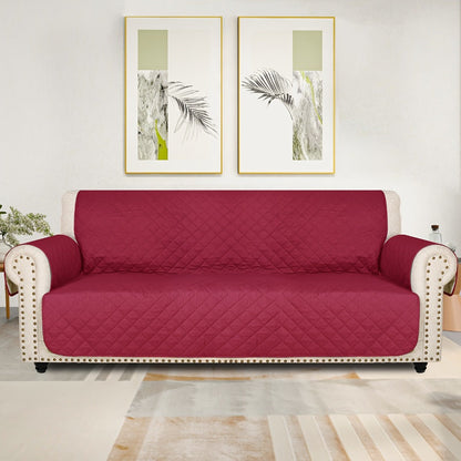 Sofa Cover Five-Layer Quilted Microfiber Protector with Elastic Strap and Foam Anchors for 3 or 4 Seats