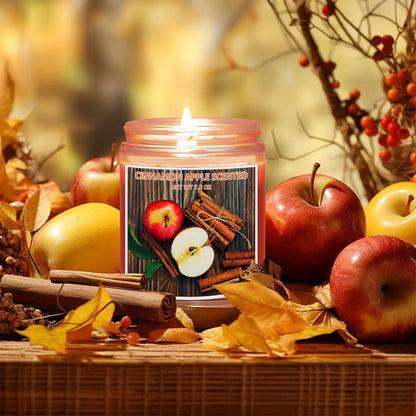 7.2oz Lidded Autumn Jar Candle with Single Wick, Label Artwork and Pumpkin or Apple Cinnamon Style