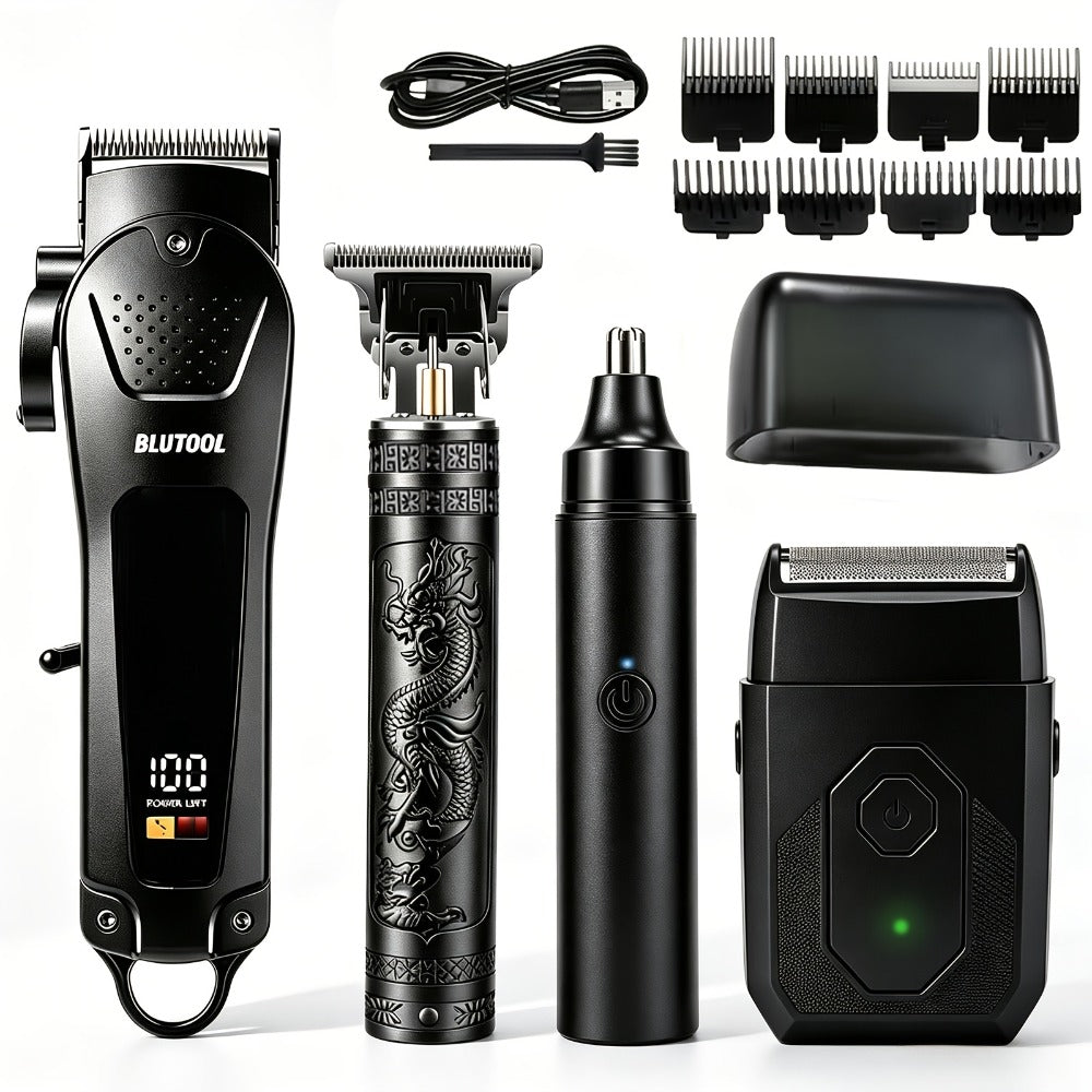 USB Precision Hair Clipper Set for Men – Wireless Electric Clippers & Nose Trimmer Shaver, 2/4pcs Professional Cordless Grooming Kit for Personal Use, Hairdressing & Barber Gift