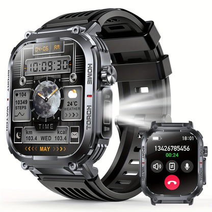 Smartwatch for Men 2.02 Inch with LED Flashlight, Wireless Calling and Activity Tracking for Outdoor Use