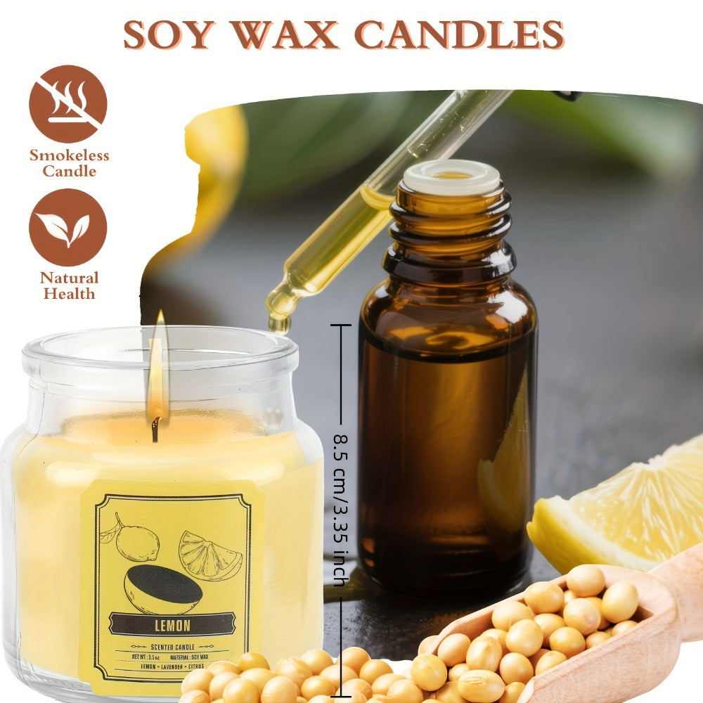 Six-Piece Candle Gift Set with 3.5oz Glass Jars, Fitted Lids, Six Fragrances and Coordinated Gift Box