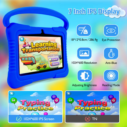 Kids Tablet 7 Inch with Android, 2GB RAM, 16GB or 32GB Built-In Storage, Parental Controls and Silicone Case