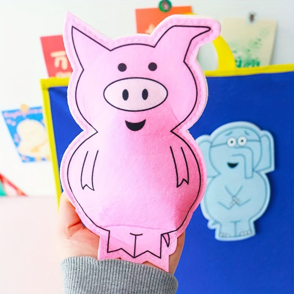 Elephant and Piggie Hand Puppets Plush Stuffed Animal Props for Storytelling, Classroom Teaching & Role Play, Interactive Read-Aloud Toy for Kids Toddlers, Birthday Gift – Pink Animal & Baby Elephant